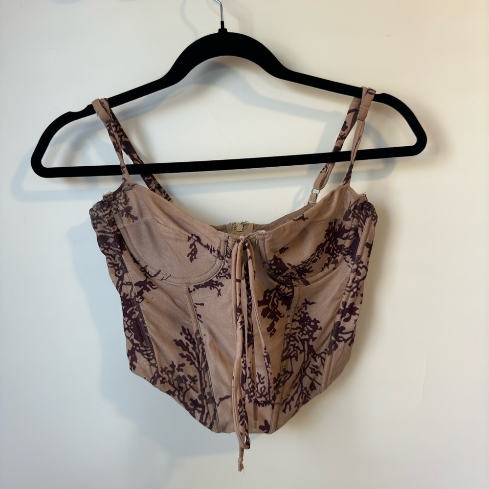 Tan and Burgundy Corset Top